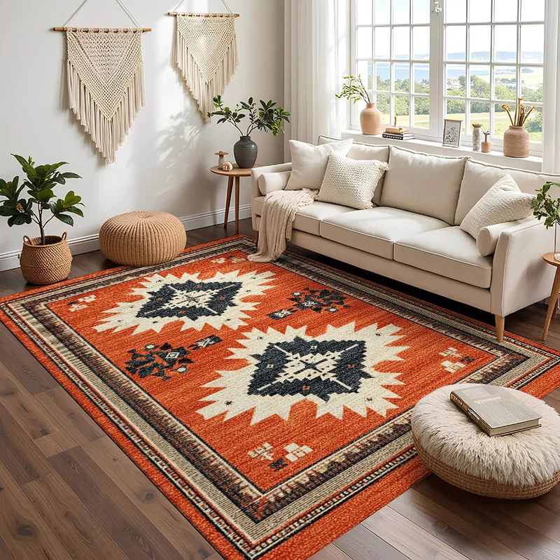 

RAKKS Moroccan Red Area Rug with Non-Slip Backing, Ideal for Living Room, Dining Room, Bedroom - Vintage, Easy Clean, Durable,