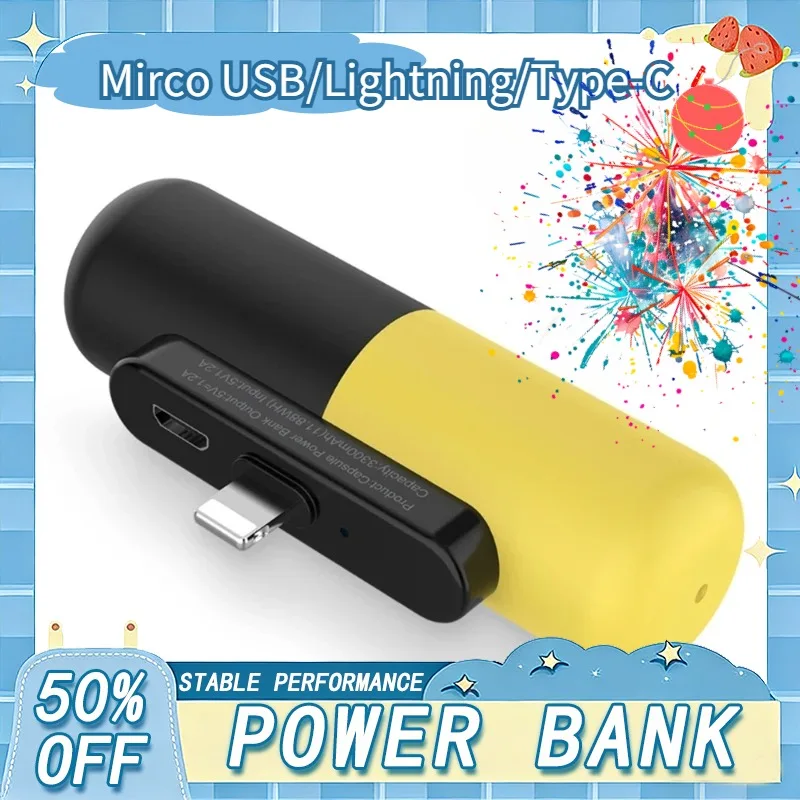 

3000mAh Capsule Mini Power Bank For iPhone Samsung Xiaomi OPPO Backup Battery Powerbank External Charger Portable PoverBank