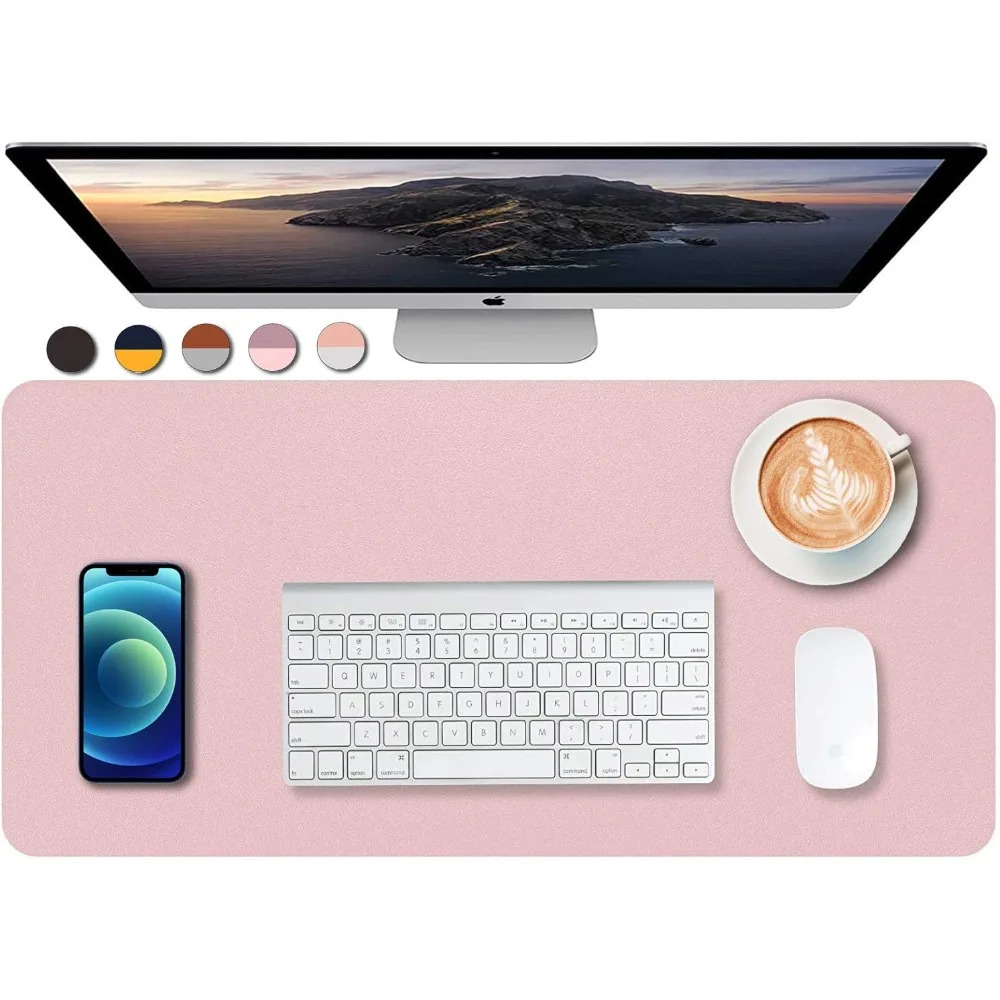 Dual Sided PU Leather Desk Pad Mouse Pad Office Desk Mat Non-Slip Laptop Desk Protector Waterproof Writing Mat for Home Office Desk Large Pink and Silver Extended Gaming Mousepad for Computer Keyboard Non Slip Desk