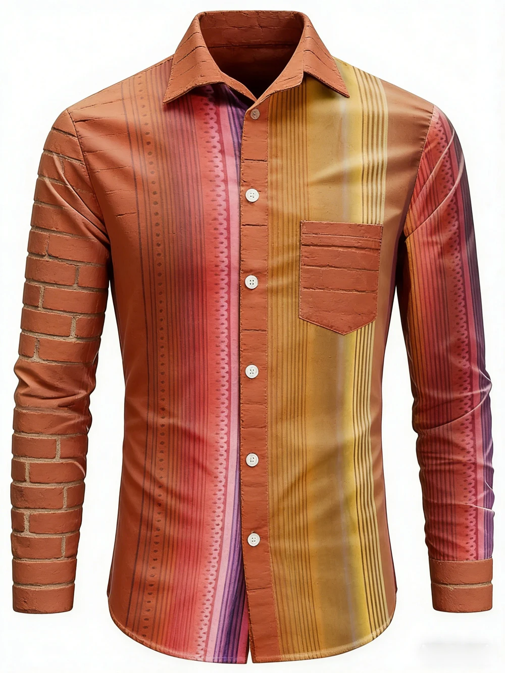 2026 Men's new summer soft long-sleeved shirt color gradient high-definition 3D printed shirt Hawaiian vacation clothes for men