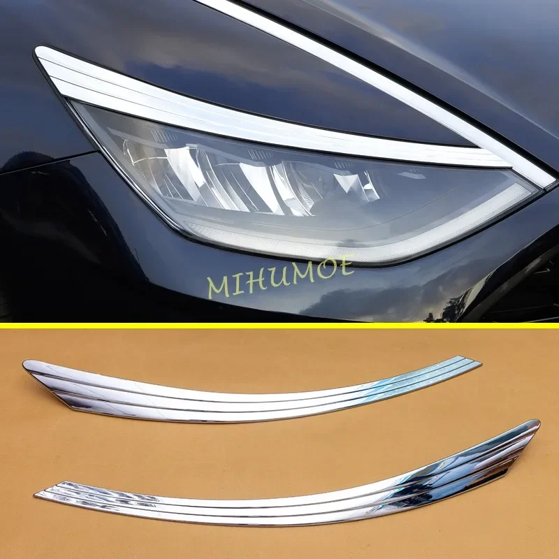 For Hyundai Sonata 2020-2023 Chrome Headlight Head Light Eyebrow Cover Trims Accessories