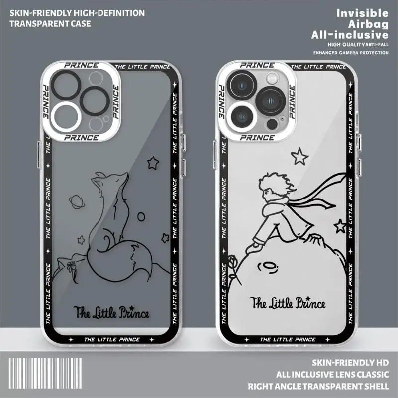 Cartoon Little Prince Case for Apple iPhone 11 Pro 15 Pro Max 14 13 Mini 12 11 14 Plus SE 7 8 15 Plus XR XS MAX Transparent