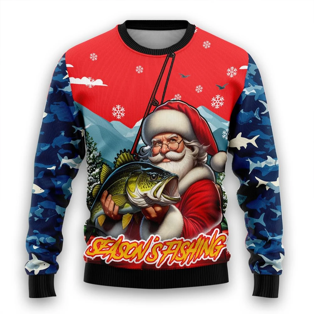 

Толстовки для рыбалки для мужчин, одежда Merry Fishmas, уродливый рождественский свитер, Санта-Клаус, рыба, мужские уродливые свитера, рождественские праздники, забавные
