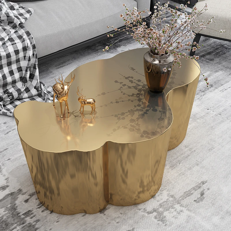 

Cloud coffee table, light luxury, modern living room, simple and small layout, Italian stainless steel irregular rock panel