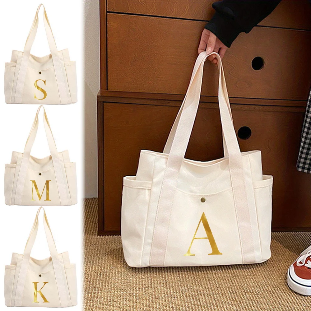 

Холщовая сумка через плечо, простая прочная сумка для покупок, рабочая дорожная сумка, серия Letter, многофункциональные складные сумки для хранения