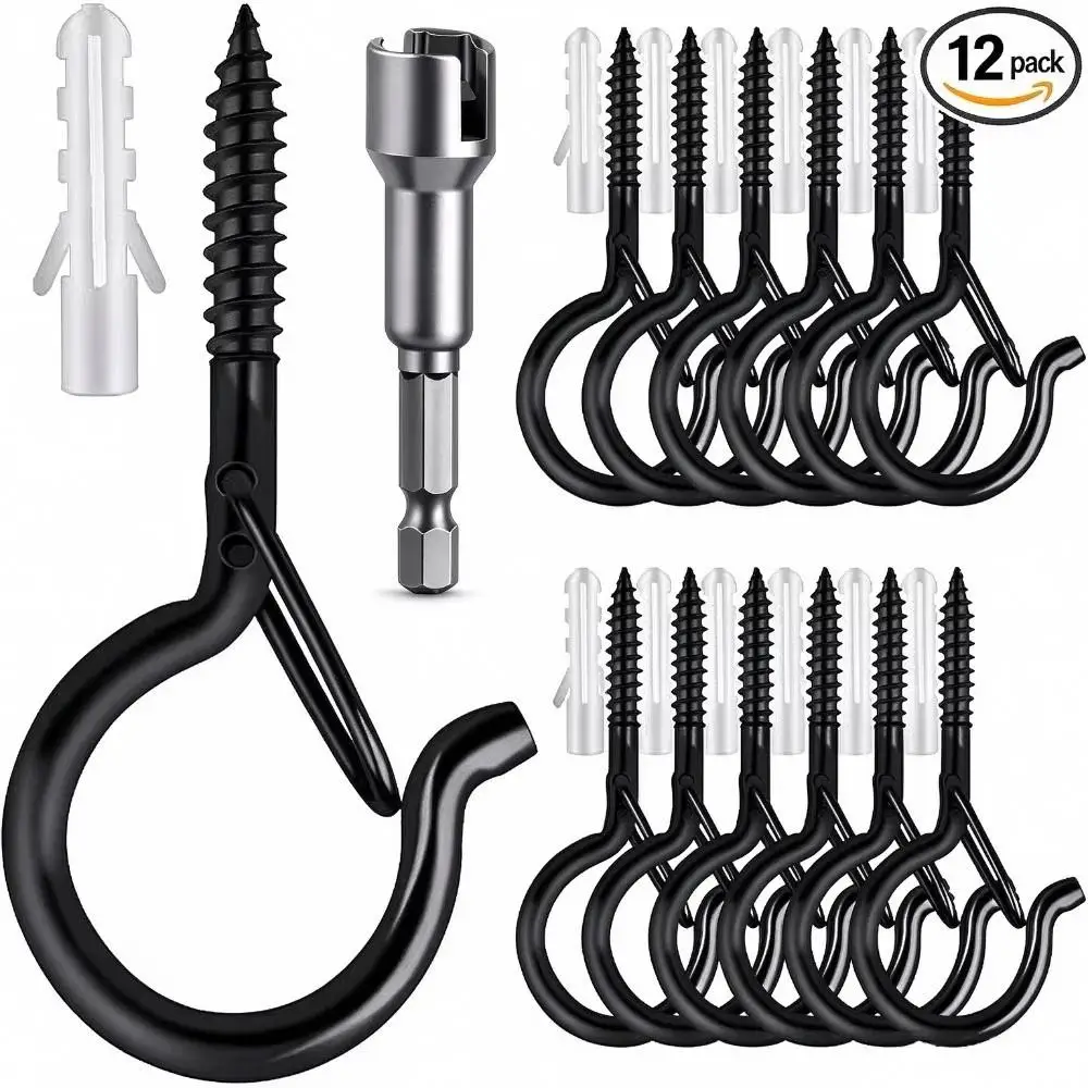 12 PCS Q-Hanger Hooks with Safety Buckle and 1 pcs wing nut driver, Windproof Screw Hooks