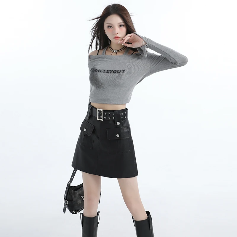 

Hot GirlpuWomen's high-waisted leather mini skirtaBodycon skirty2kBlack leather skirt, autumn style, comes with a belt