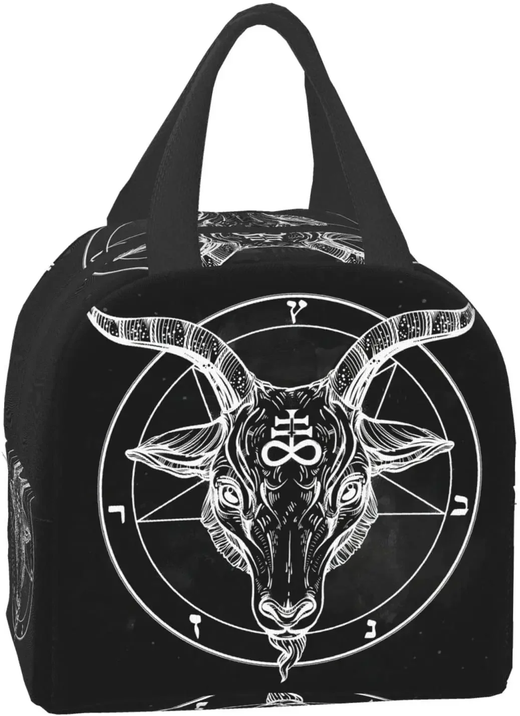 Cover Pentagram with Demon Baphomet Satanic Goat Head Binary Symbol Portable Insulated Lunch Bag Lunch Box for Women Men Boy