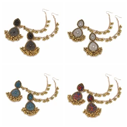 One Piece Vintage Crystal Tassel Earrings Girls Full of Zircon Rhinestone Gold Color Piercing Earrings for Women Gift Jewelry