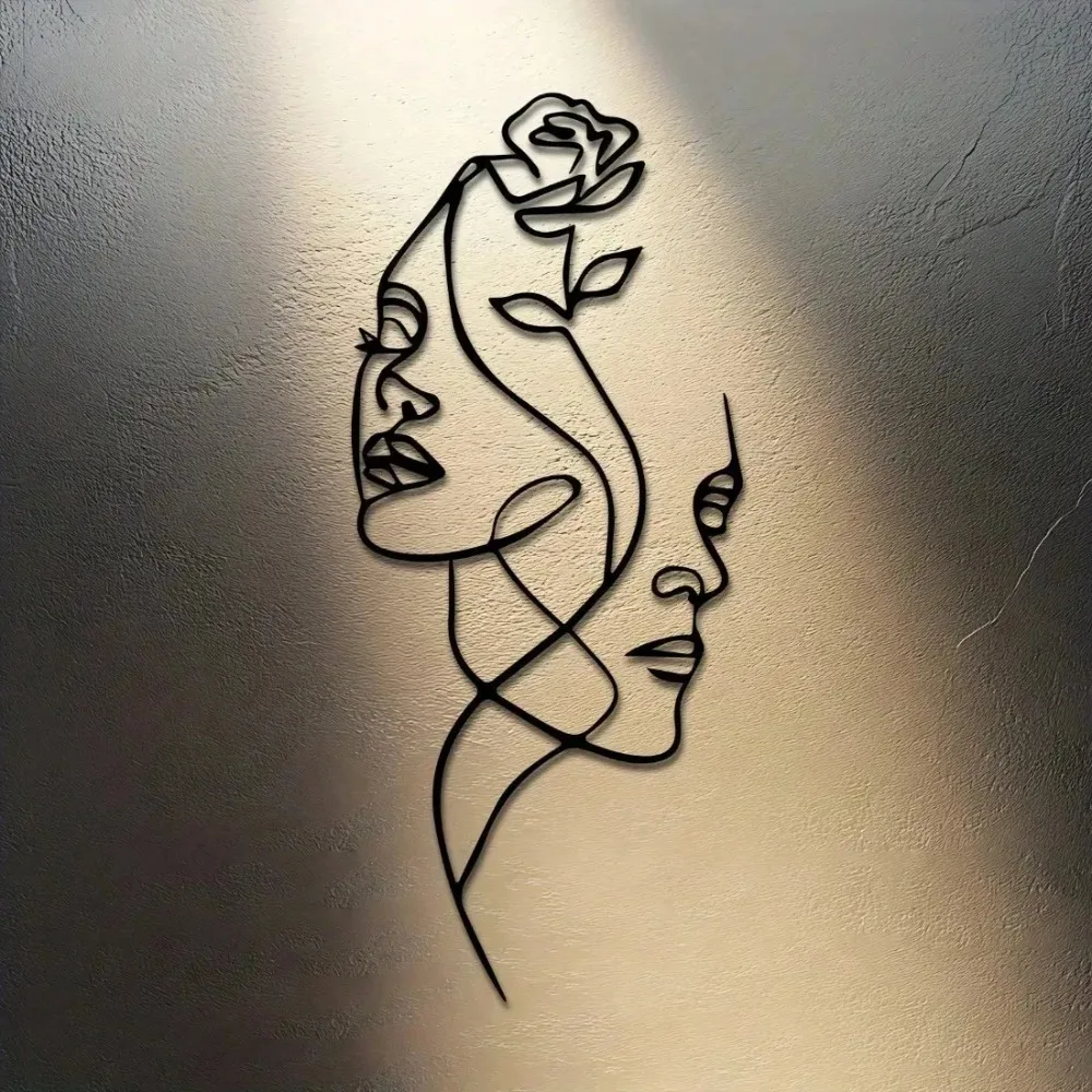 Metall-Wandkunst für Paare, Romantische Silhouetten-Skulptur, Abstrakte Blumen-Metalldekoration, Vertikale Wanddekoration