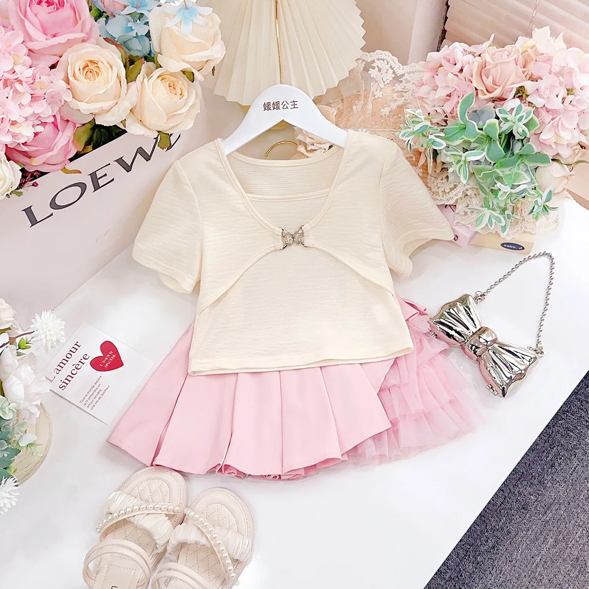 Summer School Girl Short Sleeve Tops Teenager Girl Butterfly Buckle T-Shirt Casual Top Junior Girl Solid Color Bottoming Shirt