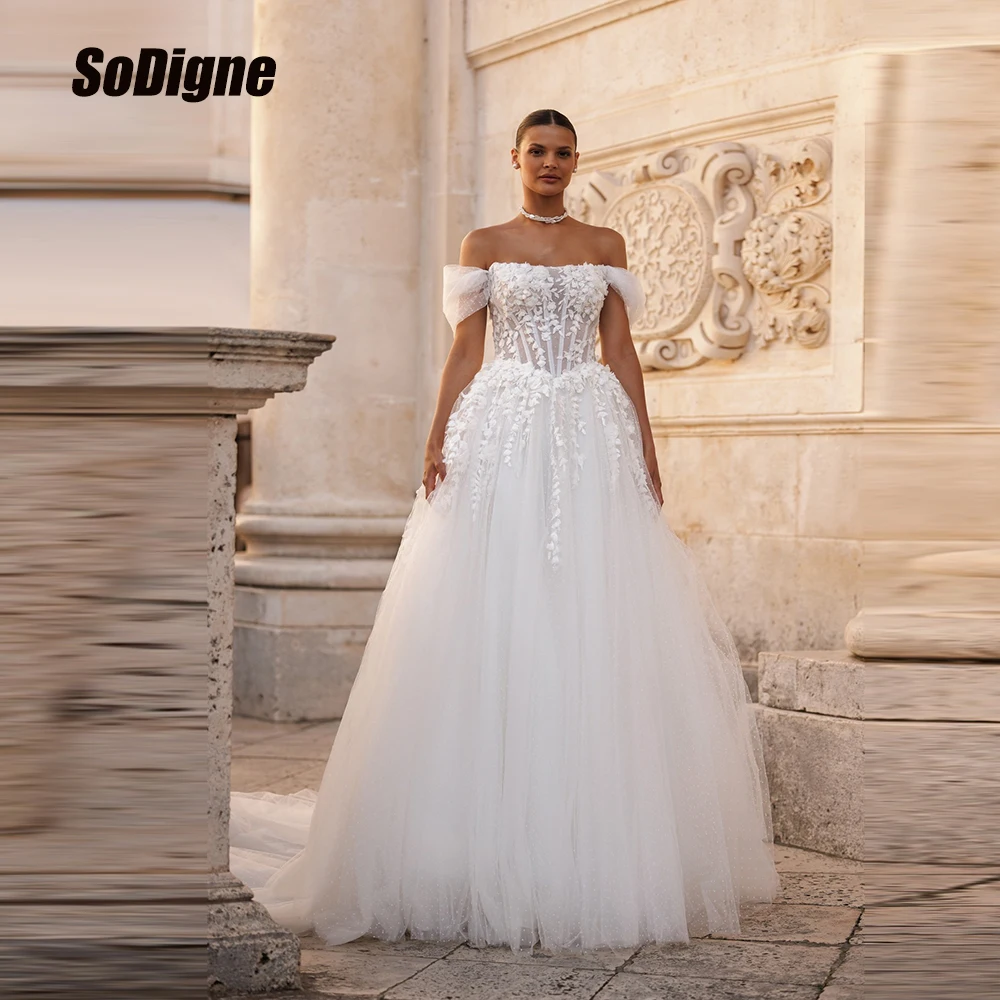 

SoDigne A-line Tulle Appliques Wedding Dresses Off Shoulder Bride Dress Long 2026 Wedding Gown vestidos de novia Customized