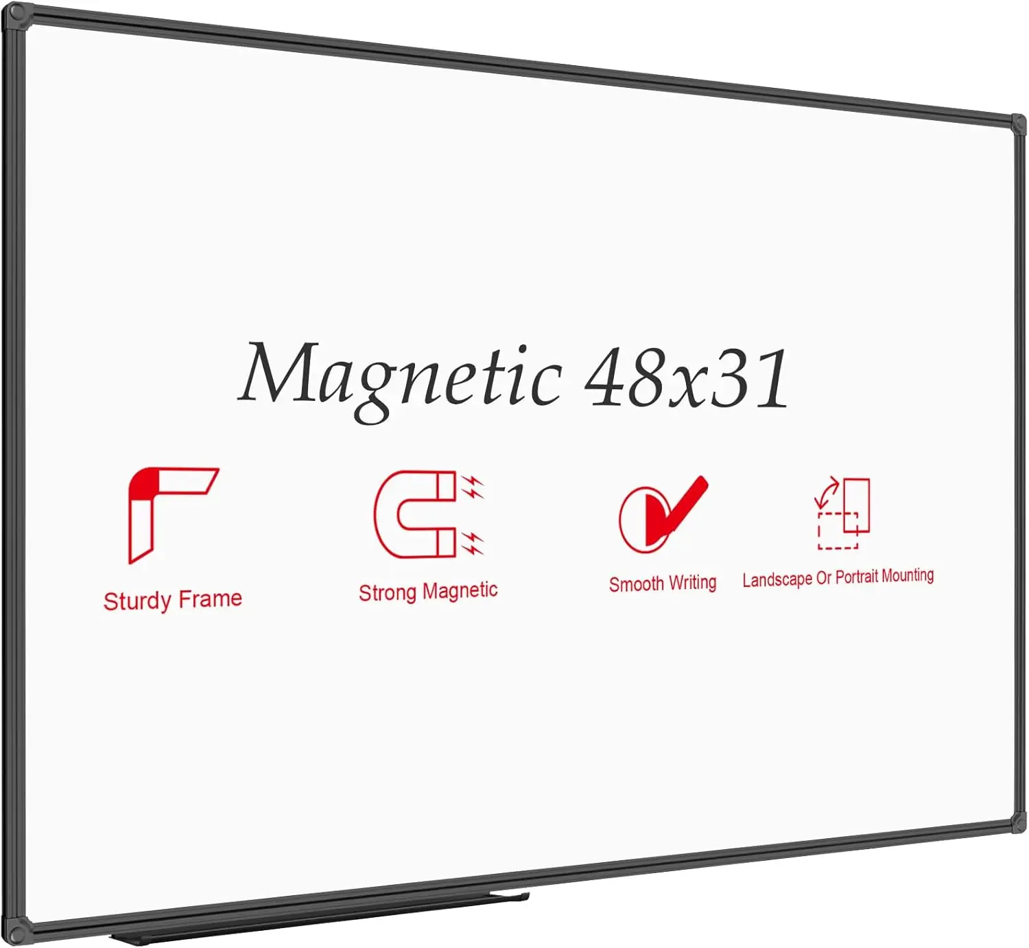 

Magnetic Whiteboard 48x31 Inch, Black Aluminum Frame Wall Mounted Dry Erase Board for Office Home School