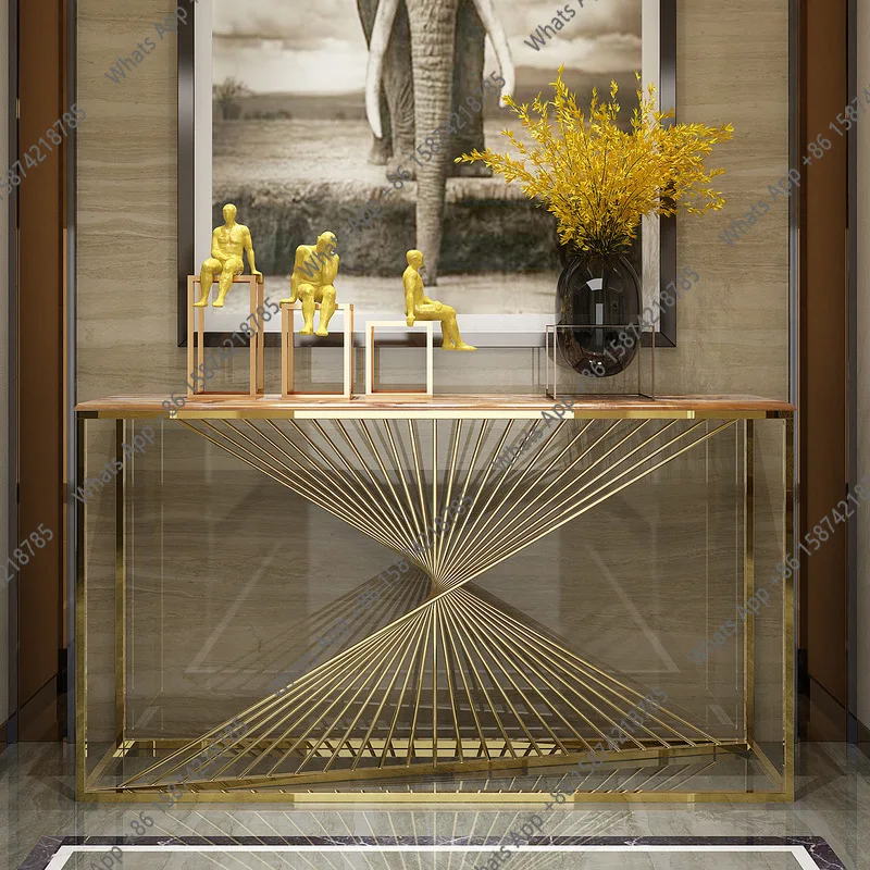 

Light luxury marble entrance Nordic entrance table living room stainless steel partition table corridor aisle shelf