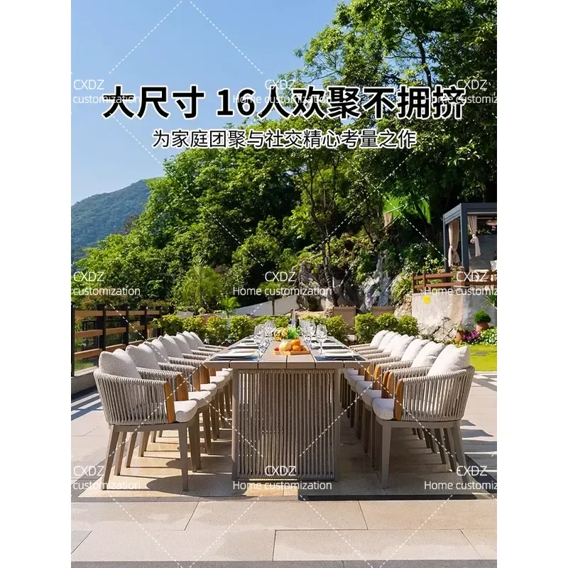 10 Seater Outdoor Dining Set Aluminum Alloy Garden Table and Chairs 2.7m for Courtyard Villa Hotel Patio Furniture