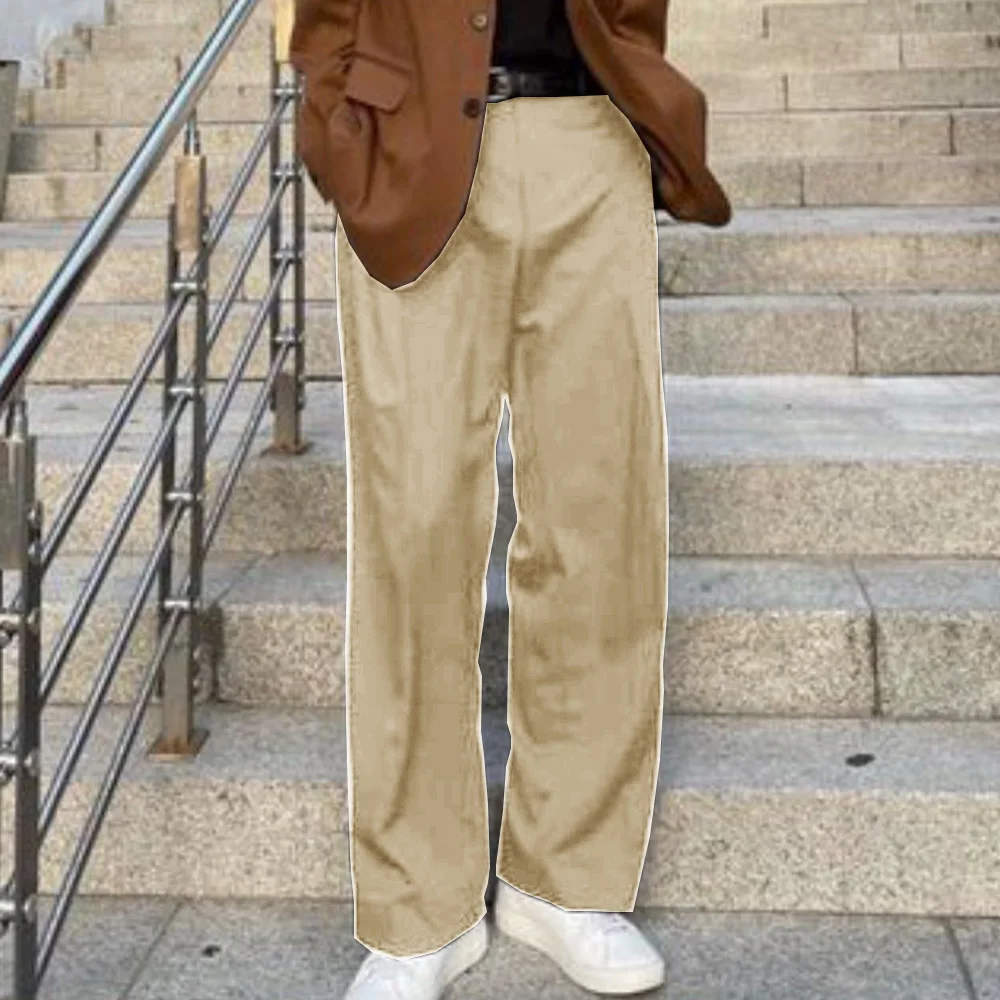 

Мужские костюмные брюки с плоской передней частью, прямые брюки, свободный крой, однотонные, классические, деловые, повседневные, офисная одежда, классическая