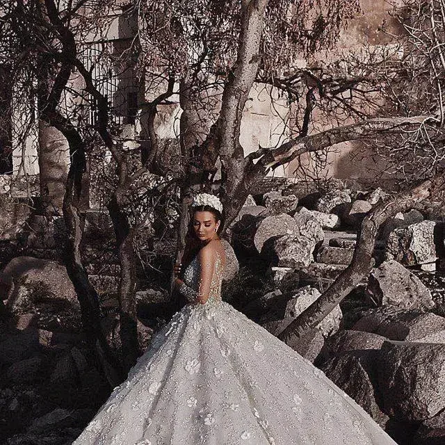 

Customized Crystal Wedding Dresses Long Tail Ball Gown Bride Dress Vestido De Noiva For Women