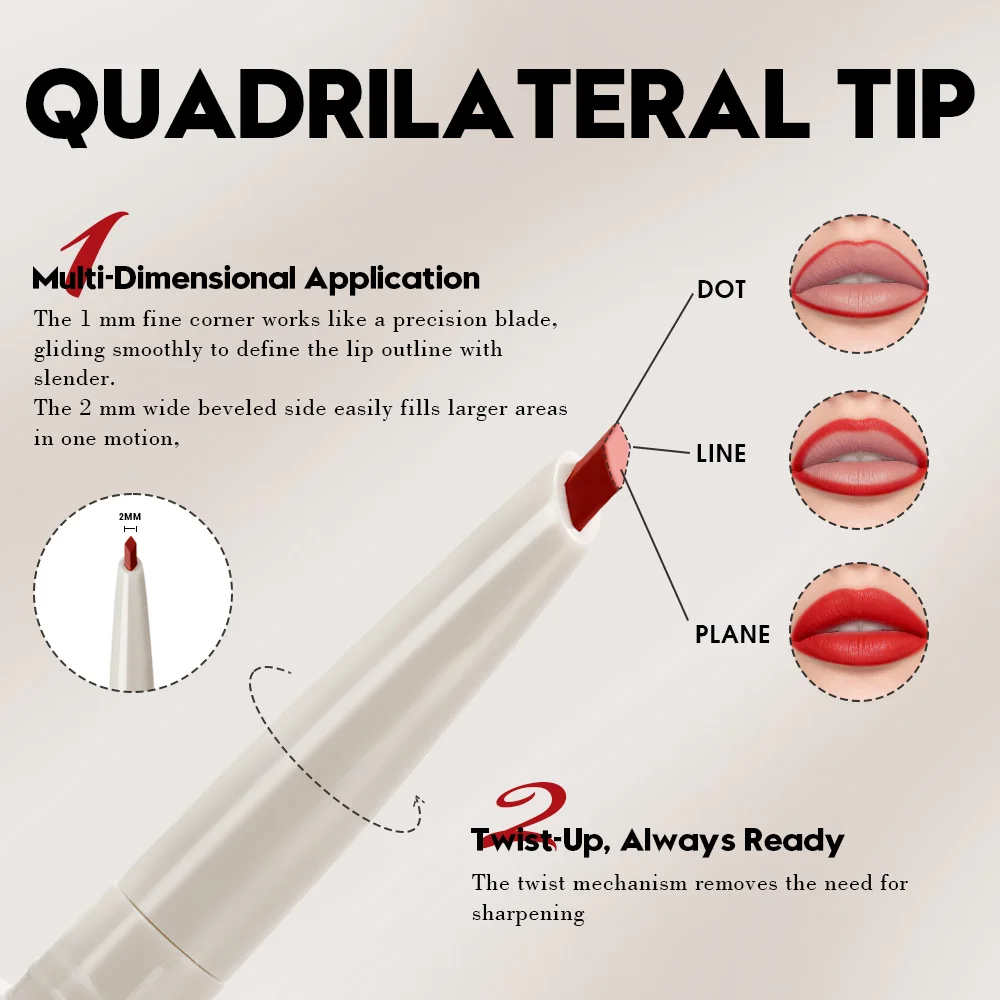 Crayon à lèvres lisse et mat, crayon à lèvres de précision, imperméable longue durée pour une contour et une remplissage précis des lèvres colorées