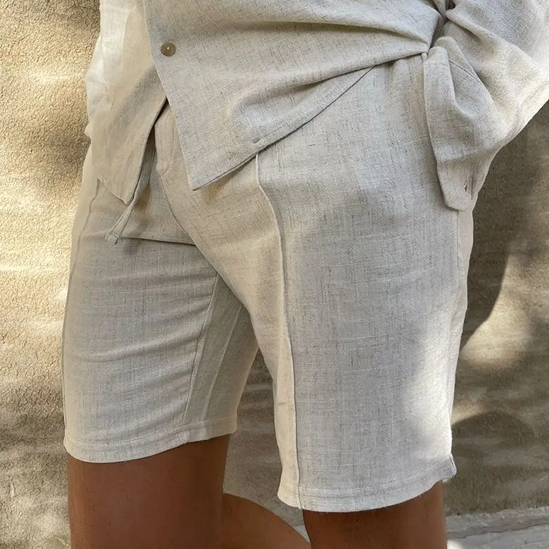 2024 Summer Beige Linen Short Pants For Men Beach Wedding Groom Casual Pants Holiday Custom Made Best Man LinenTrouser For Man