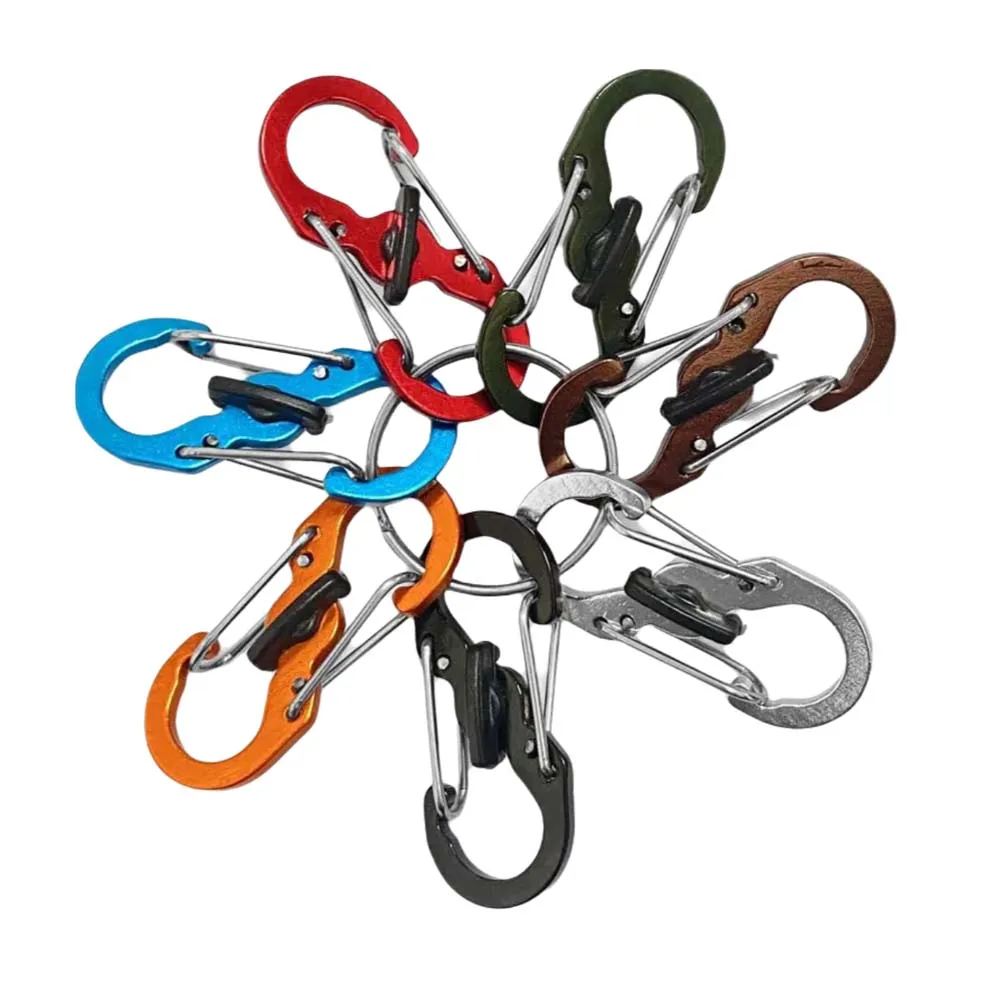 5 قطع من حلقات تسلق صغيرة على شكل حرف S - خطافات سلسلة مفاتيح مضادة للسرقة للتخييم في الهواء الطلق وأبازيم حقيبة الظهر وأدوات المفاتيح