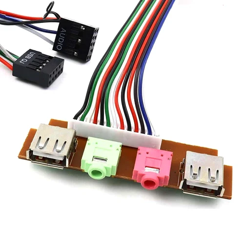 Imagen 2 del producto 1 Uds 2 USB PC caja de ordenador 6,8/7,4/7,8 cm Panel frontal puerto de Audio USB Cables de auriculares de micrófono entrada y salida de Audio de PC cercana