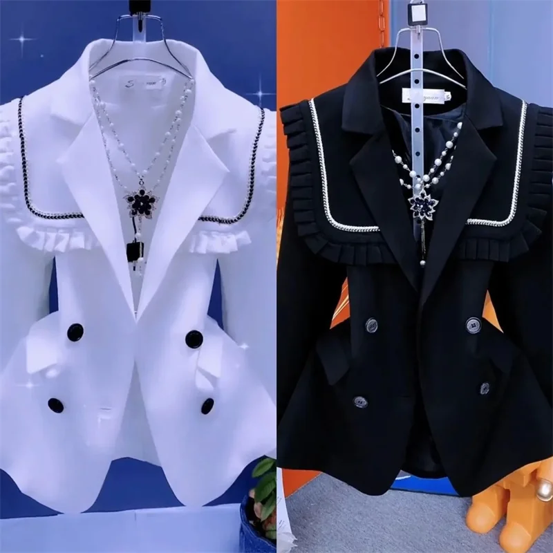 

Blazer Spring Autumn Ladies' Coats With Wooden Ears Are Sweet Covered Meat High-End Korean Version High-End Temperament Suit