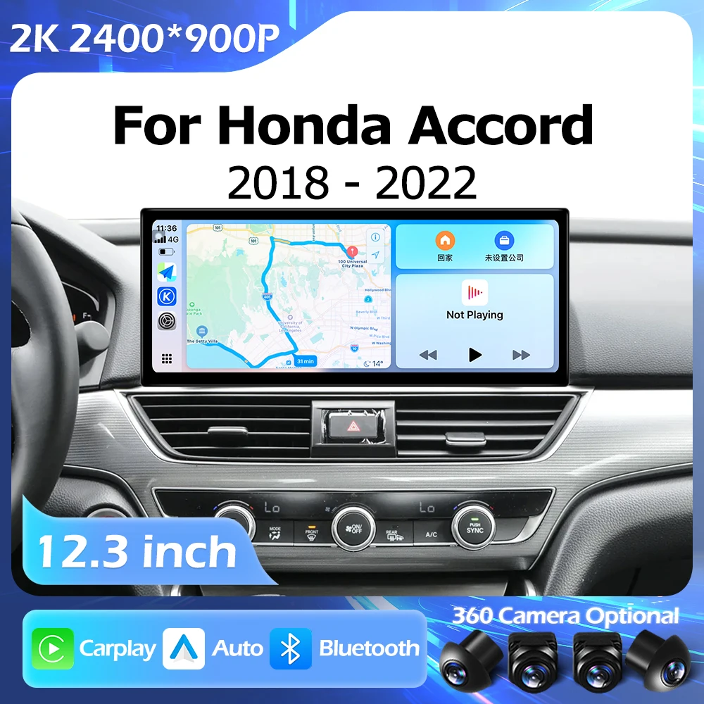 Android OS 12.3 inch For Honda Accord 2018-2022 Lntelligent Multimedia Right Angle Screen GPS Carplay Auto Bluetooth WIFI 4G