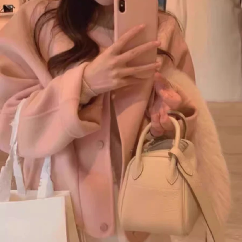 

Женское шерстяное пальто в корейском стиле для весны и осени, модная верхняя одежда для повседневной носки, корейская версия, полиэстер