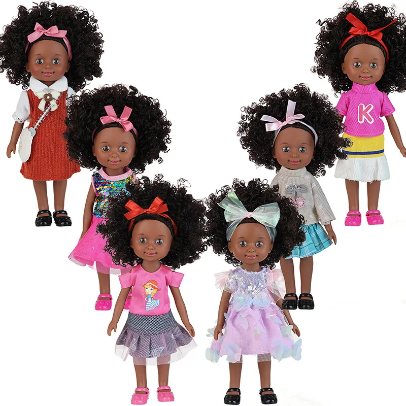 

1pc 25cm American African Black Doll With Clothes Full Vinyl Body Curly Hair Dolls Realistic Black Baby Doll Girls Birthday Gift