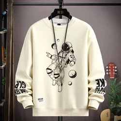 Camisola de Astronauta Masculina Estampada, Manga Comprida, Top Harajuku, Gola O Cinza, Roupas para Adultos, Outono, Nova Moda