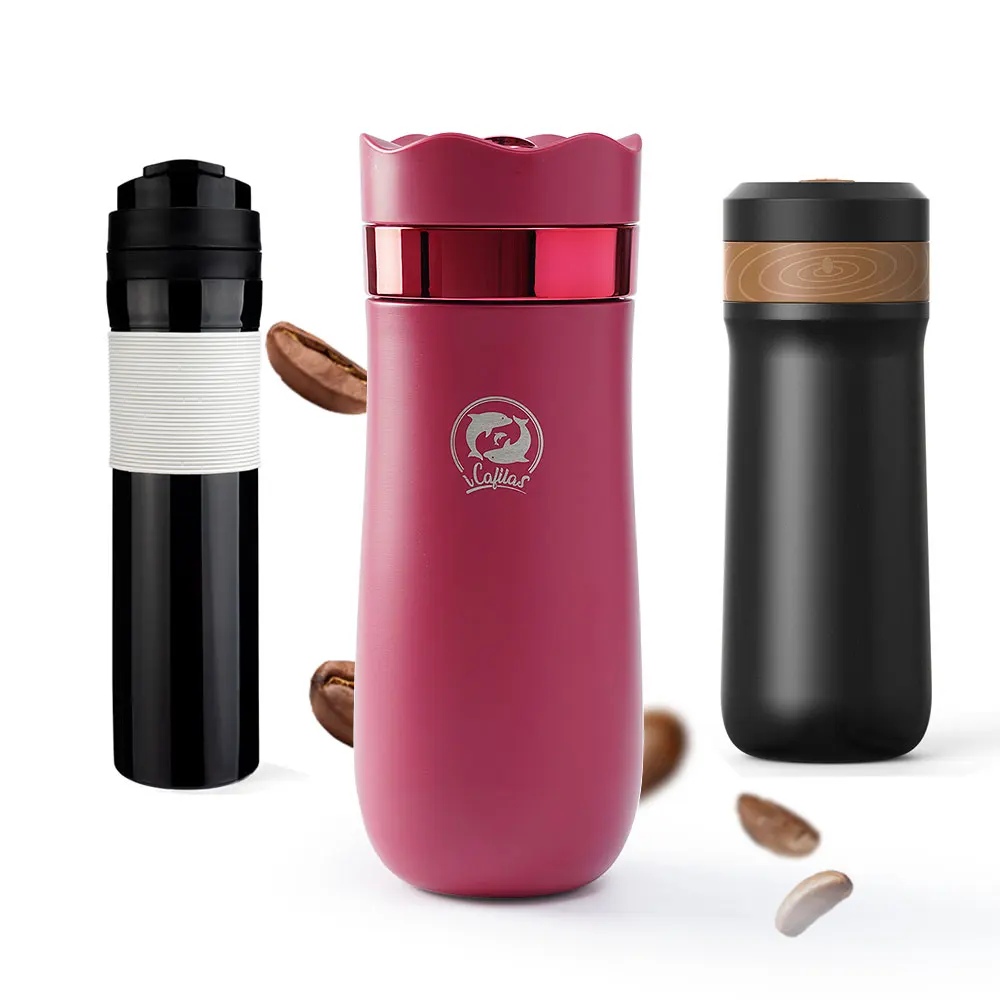 Portable French Press Coffee Tea Mug 12oz with Carry Loop Plastic Stainless Steel French Press Coffee Maker Great Camping Travel