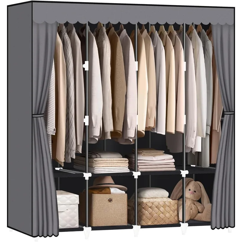 

LOKEME Portable Closet, Black Wardrobe Closet Organizer with Cover, Portable Closets for Hanging Clothes 65.4x17.4x64.4 inch