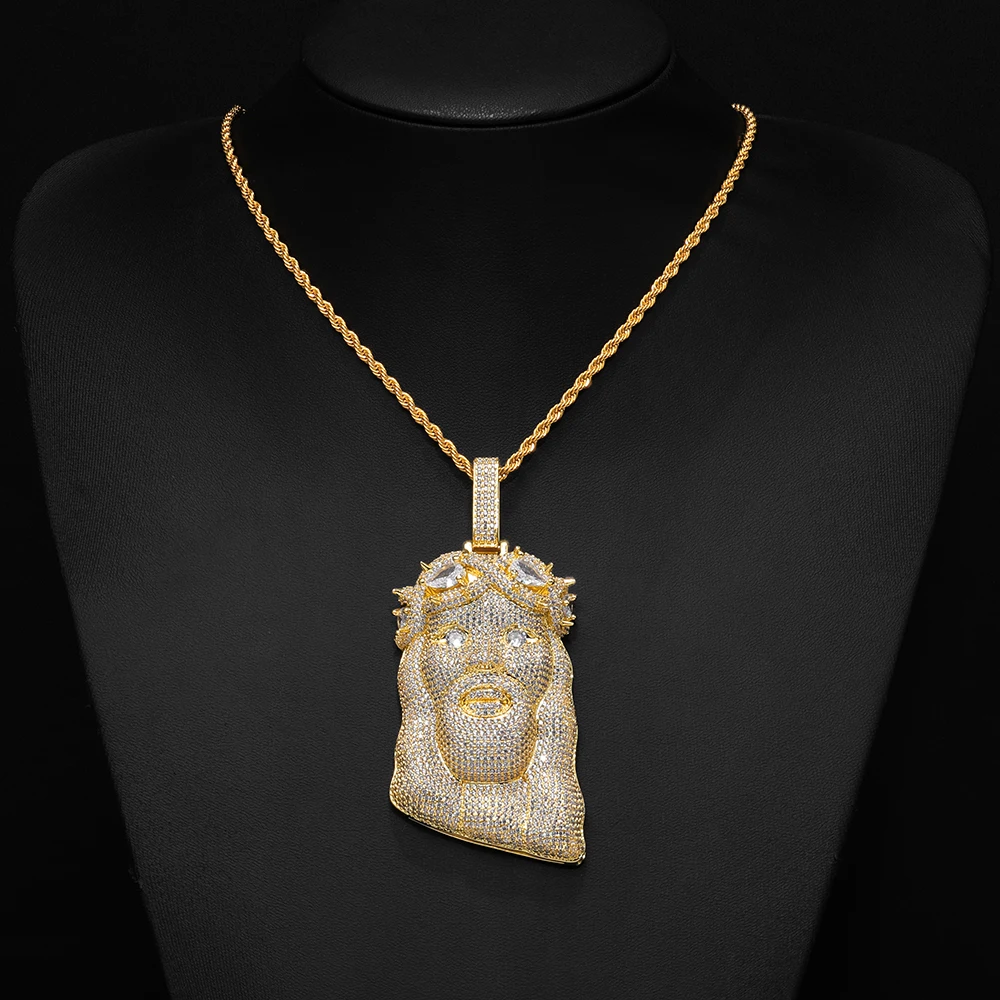 ESKEEM Wholesale New Design Big Jesus Pendant Custom Hip Hop Jewelry Iced Out Full Pave Crown of Thorns Jesus Head Pendant view 2