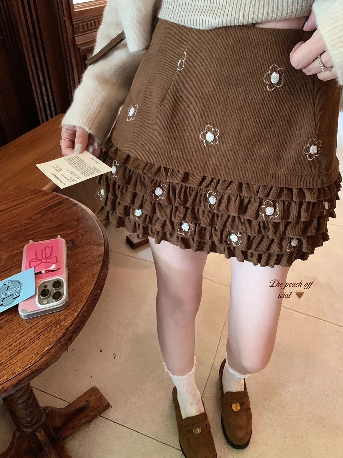 

ThePeachOfficial Sorel Town High Waist A-Line Cake Skirt Wooden French Style Polyester Fiber Casual Baked Skirt
