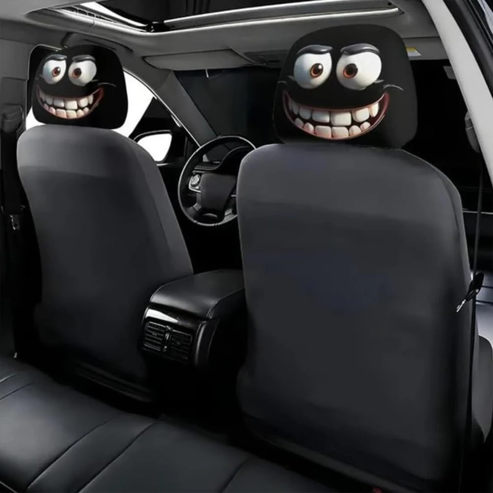 2Pcs Funny Screaming Face Pillow Cases for Auto Seats, Stretchy Jacquard Fabric Covers That Fit Most Vehicles & Wash Easily