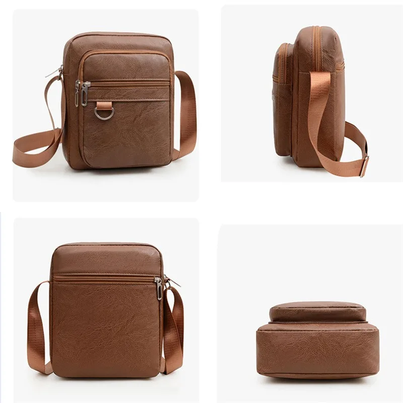 

PU Leather Men's Bag Casual New Large Capacity Waterproof Handbag Brown Black Shoulder Messenger Bags Outdoor