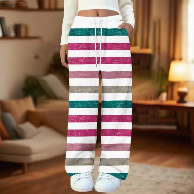 Q5WE – pantalon pyjama en polaire imprimé en flanelle pour femmes, pantalon décontracté confortable avec cordon serrage