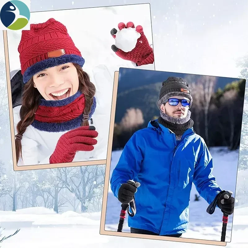 Winter Beanie Ski Hiking Hat for Men Fleece Scarf Women Knitted Warm Caps Thick Wool Neck Warmer Scarf Mask Skate Bonnet Hats