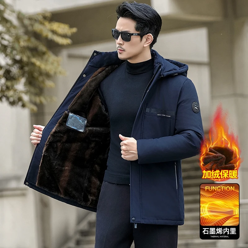 

Autumn Winter Warm Men's Parkas Hooded for Men Parka Coat Thick Fleece Jacket Men Luxury Business Men's Winter Anti-wind Coat