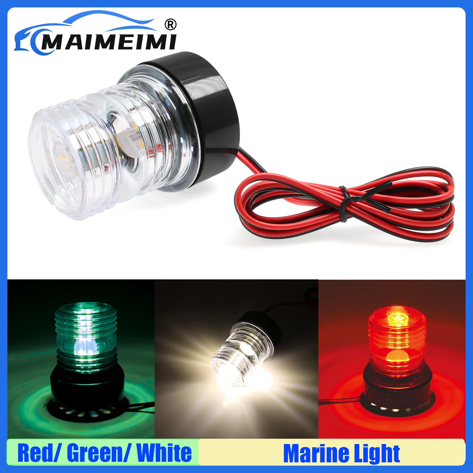 

MAIMEIMI Водонепроницаемый IP67 Морской навигационный фонарь для лодки, круглый, на 360 градусов, ярко-белый, красный, зеленый цвет, светодиодный якорный светильник 12 В 24 В
