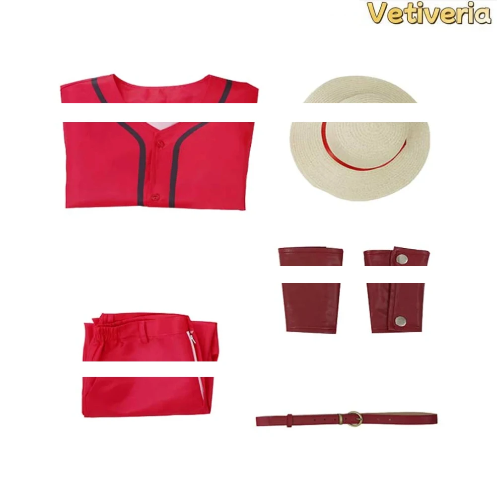 

Мужской костюм Луффи: шляпа, брюки, пояс, наручные повязки, аксессуары для косплея, наряд для Хэллоуина, карнавала, вечеринки, маскарада