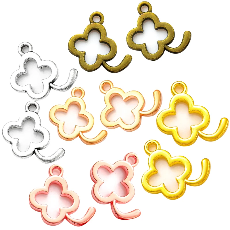 50pcs 5 colors alloy Four Leaf Clover Charm For Necklace Bracelet necklace Pendant DIY Jewelry Crafts Making Accessories Q420