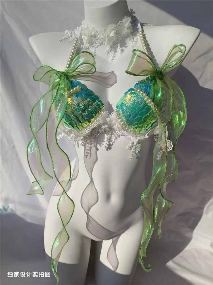 Super Beautiful Mermaid Bikini Sequin Bra Summer Swimming Free Diving Ccosplay Mermaid Bra Oceanarium Bar Performance Clothing