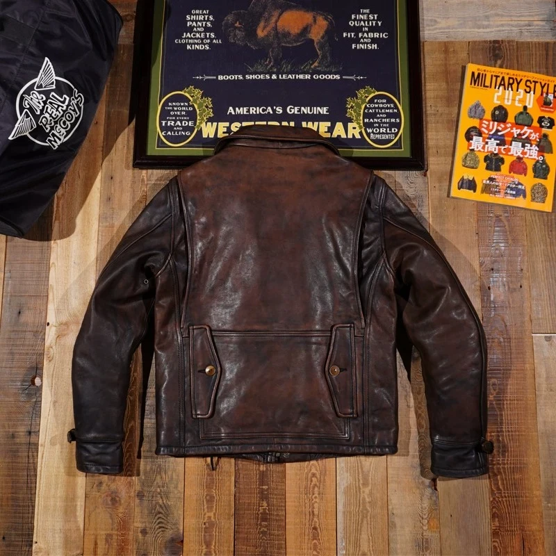 Hunting Wear Heavy Wash Old Retro Heavy Tea Core Horse Leather Jacket Men's Motorcycle Jacket Multi-Pocket American Retro