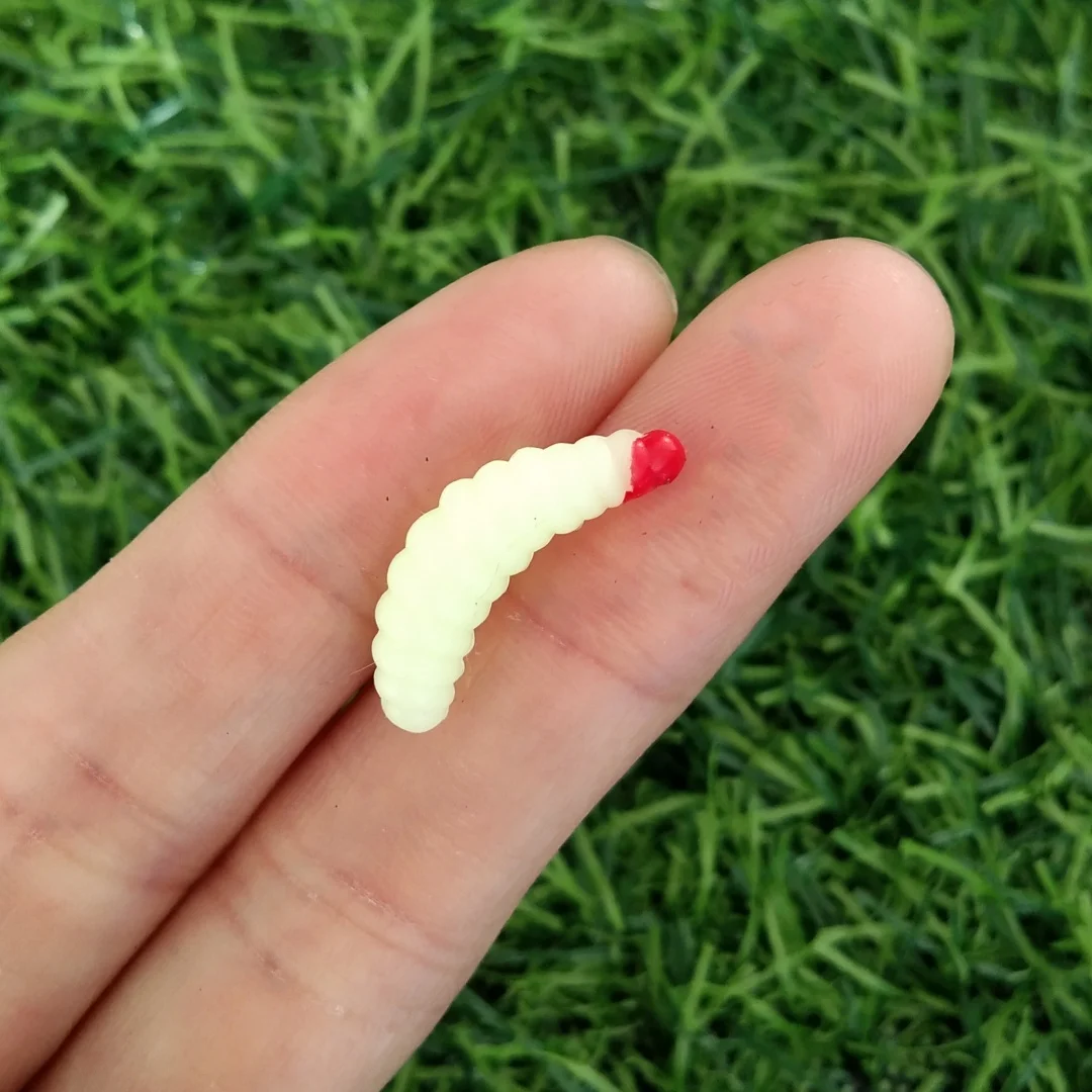 100 unids/bolsa 2cm 0,4g pan gusano silicona cebos artificiales gusano larva suave señuelo de pesca ganchos olor gusanos brillo camarones - imagen 4