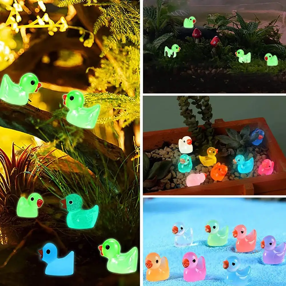 100Pcs Car Duck Ornament Glow Dark Luminous Resin Mini Car Duck Figurine Crafts Decor Car Interior Ornament