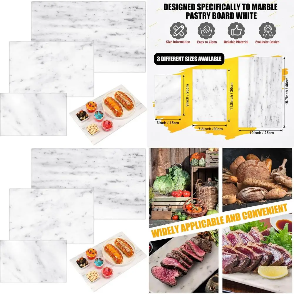 

Набор из 3 кухонных мраморных сервировочных тарелок разных размеров: 9x6, 12x8, 16x10 дюймов с противоскользящими подставками для выпечки, сыра и