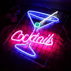 Cocktails Cup Neon Signs, LED Blue Glass Shaped for For Shop Night Club, Kitchen, Bedroom, Living Room, Coffee Shop, man cave