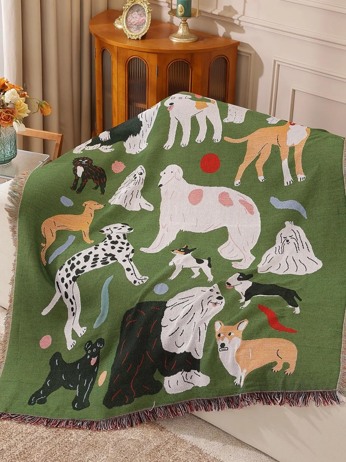 

Cute Pet Dog Sofa Cover Office Napping Decorative Tapestry Casual Blanket Dustproof Polyester Cotton Single Sofa Cover