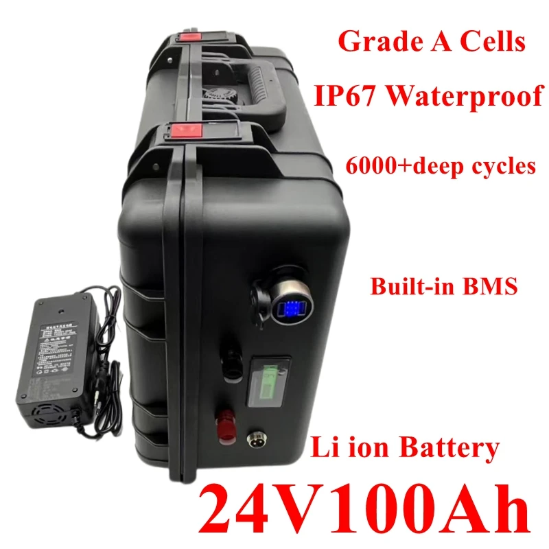 

24V 100AH Lithium Ion Battery with BMS 7S for 2400w Solar energy storage Golf Cart Inverter Forklift fork +10A Charger
